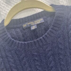 Brooks Brothers 346 Pure Cashmere Navy Blue Cable Knit Sweater Classic Preppy XS